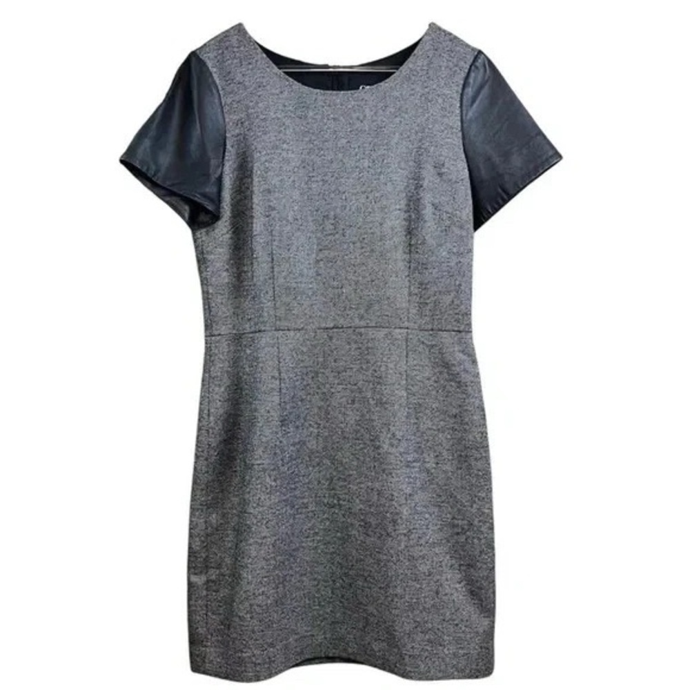 Barneys New York Co-Op Wool Leather Tweed Knit Dress Career Gray Black Size 12